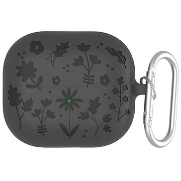 Samsung Galaxy Buds3/Buds3 Pro Carcasă din silicon lichid cu model floral și carabină - gri închis