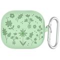 Samsung Galaxy Buds3/Buds3 Pro Carcasă din silicon lichid cu model floral și carabină - verde