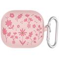Samsung Galaxy Buds3/Buds3 Pro Carcasă din silicon lichid cu model floral și carabină - roz deschis