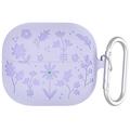 Samsung Galaxy Buds3/Buds3 Pro Carcasă din silicon lichid cu model floral și carabină - Violet deschis