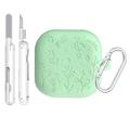 Husă din silicon cu gravură florală pentru Samsung Galaxy Buds4/Buds4 Pro, cu stilouri de curățare - verde matcha