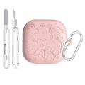 Husă din silicon cu gravură florală pentru Samsung Galaxy Buds4/Buds4 Pro, cu creioane de curățare - roz