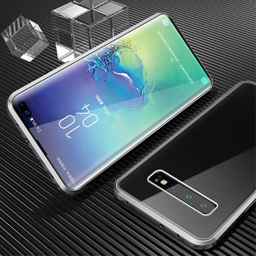 Husă Magnetică cu Geam Sticlă Temperată Samsung Galaxy S10 - Argintiu