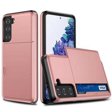 Husă Hibridă Samsung Galaxy S21 5G cu Slot Glisant pentru Card - Auriu Roze