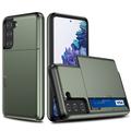 Husă Hibridă Samsung Galaxy S21 FE 5G cu Slot Glisant pentru Card - Verde Army