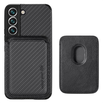 Husă Magnetică cu Slot de Card Samsung Galaxy S22 5G - Fibră Carbon - Negru