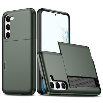 Husă Hibridă Samsung Galaxy S23 5G cu Slot Glisant pentru Card - Verde Army