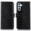 Husă Piele Portofel cu RFID Samsung Galaxy S23 FE - Crocodile - Negru