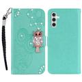 Samsung Galaxy S23 FE Bufniță Owl Rhinestone portofel caz - Cyan