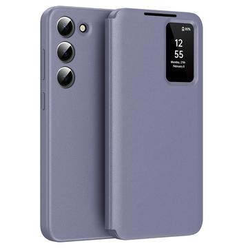 Husa portofel Samsung Galaxy S23 Smart Clear View cu slot pentru card - Gri Violet