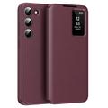 Samsung Galaxy S23 Smart Clear View Husă Flip cu slot pentru card - Roșu vin