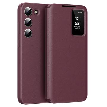 Samsung Galaxy S23 Smart Clear View Husă Flip cu slot pentru card - Roșu vin