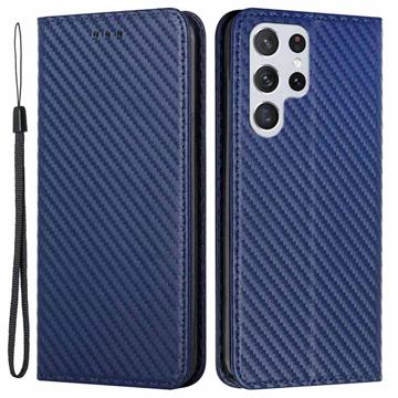 Husă Portofel Samsung Galaxy S23 Ultra 5G - Fibra De Carbon - Albastru