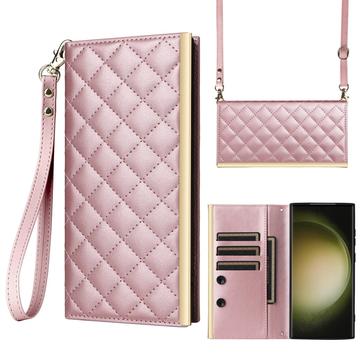 Husa portofel matlasata de lux - Samsung Galaxy S23 Ultra - Rose Gold