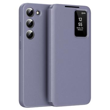 Husa portofel Samsung Galaxy S23+ Smart Clear View cu slot pentru card - Gri Violet