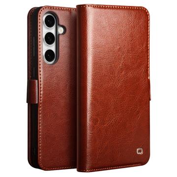 Husă Piele Portofel Samsung Galaxy S24 FE - Qialino Classic - Maro Închis