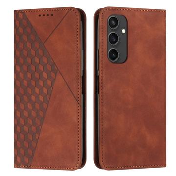 Husa portofel cu model romb Samsung Galaxy S24 FE cu închidere magnetică - Maro