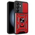Husă Hibridă Samsung Galaxy S24 FE cu Inel Rotativ cu Ecran pentru Cameră - Roșu
