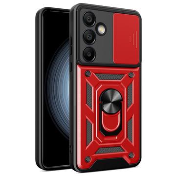 Husă Hibridă Samsung Galaxy S24 FE cu Inel Rotativ cu Ecran pentru Cameră - Roșu