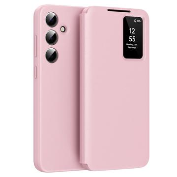 Husă Flip cu slot pentru card Samsung Galaxy S24 FE Smart Clear View - Roz
