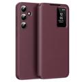 Husă Flip cu slot pentru card Samsung Galaxy S24 FE Smart Clear View - Roșu vin