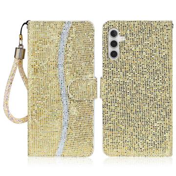 Samsung Galaxy S24 FE Husă portofel elegantă cu sclipici - Auriu