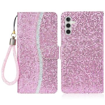 Samsung Galaxy S24 FE - Husă portofel elegantă cu sclipici - roz