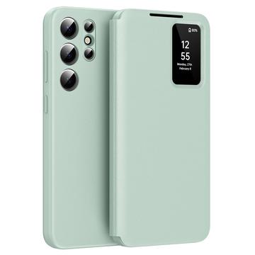 Husa portofel Samsung Galaxy S24 Ultra Smart Clear View cu slot pentru card - Verde deschis
