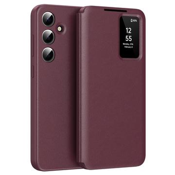 Samsung Galaxy S24+ Smart Clear View Husă Flip cu slot pentru card - Roșu vin