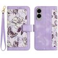 Samsung Galaxy S25 Edge Husa portofel floral cu sloturi pentru carduri - Violet deschis