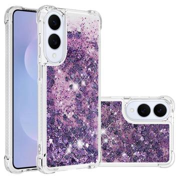 Husă TPU Samsung Galaxy S25 Edge Glitter Quicksand - Inimi Purpurii