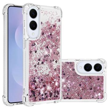 Husă TPU Samsung Galaxy S25 Edge Glitter Quicksand - Inimioare din aur roz