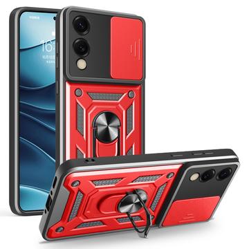 Husă Hibridă Samsung Galaxy S25 Edge cu Inel Rotativ cu Ecran pentru Cameră - Roșu