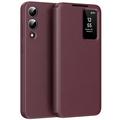 Samsung Galaxy S25 Edge Smart Clear View Husă Flip cu slot pentru card - Roșu vin