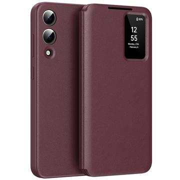 Samsung Galaxy S25 Edge Smart Clear View Husă Flip cu slot pentru card - Roșu vin