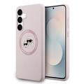 Husă MagSafe din silicon lichid Samsung Galaxy S25 FE Karl Lagerfeld Double Heads - roz