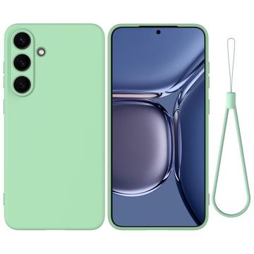 Husă din silicon lichid Samsung Galaxy S25 FE cu curea de mana - verde