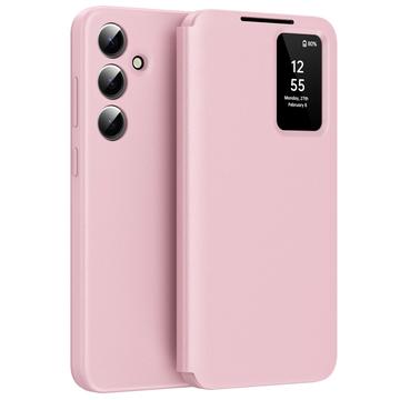 Husă Flip Samsung Galaxy S25 FE Smart Clear View cu slot pentru card - Roz