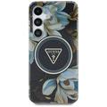 Husă MagSafe Samsung Galaxy S25 Guess Glitter Flowers Triangle Buttons - Negru
