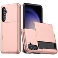 Husă Hibridă Samsung Galaxy S25 cu Slot Glisant pentru Card - Auriu Roze