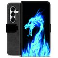Husă Portofel Premium - Samsung Galaxy S25+ - Dragon din Foc Albastru