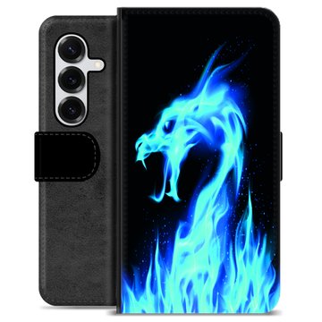 Husă Portofel Premium - Samsung Galaxy S25+ - Dragon din Foc Albastru