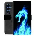 Husă Portofel Premium - Samsung Galaxy S25 - Dragon din Foc Albastru