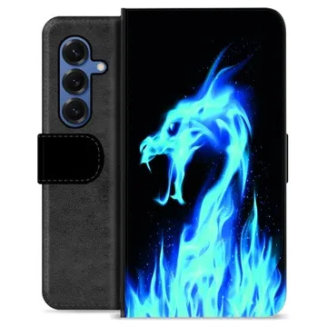 Husă Portofel Premium - Samsung Galaxy S25 - Dragon din Foc Albastru