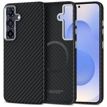 Husă din plastic Samsung Galaxy S25 Tech-Protect Ion Carbon - compatibilă cu MagSafe - negru / argintiu