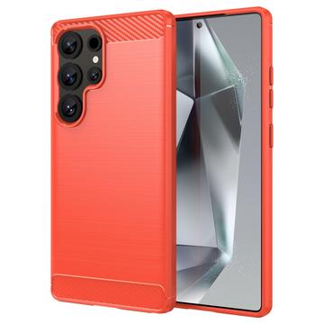 Husă TPU Brushed Samsung Galaxy S25 Ultra - Fibră de Carbon - Roșu