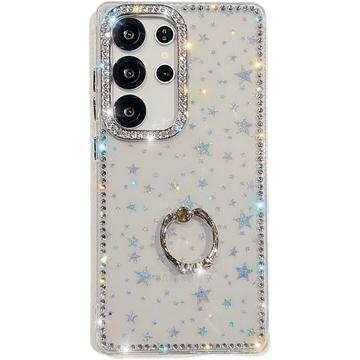 Husă hibridă cu suport pentru inel Samsung Galaxy S25 Ultra CrystalGlow - Stele / Transparent
