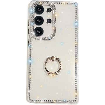 Husă hibridă cu suport pentru inel Samsung Galaxy S25 Ultra CrystalGlow - Alb