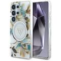 Husă MagSafe Samsung Galaxy S25 Ultra Guess Glitter Flowers Triangle Buttons - Alb