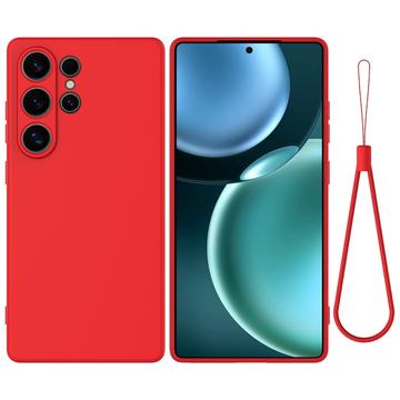 Husă din silicon lichid Samsung Galaxy S25 Ultra cu curea de mana - Roșu